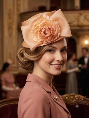 Vintage  Sonni San Francisco Peach Floral Fascinator Hat for Women~20th Century